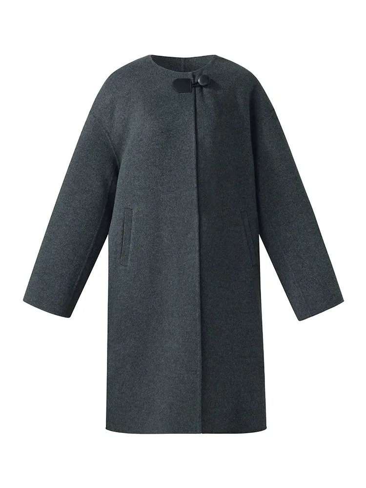 100% Wool Round Neck Women Coat