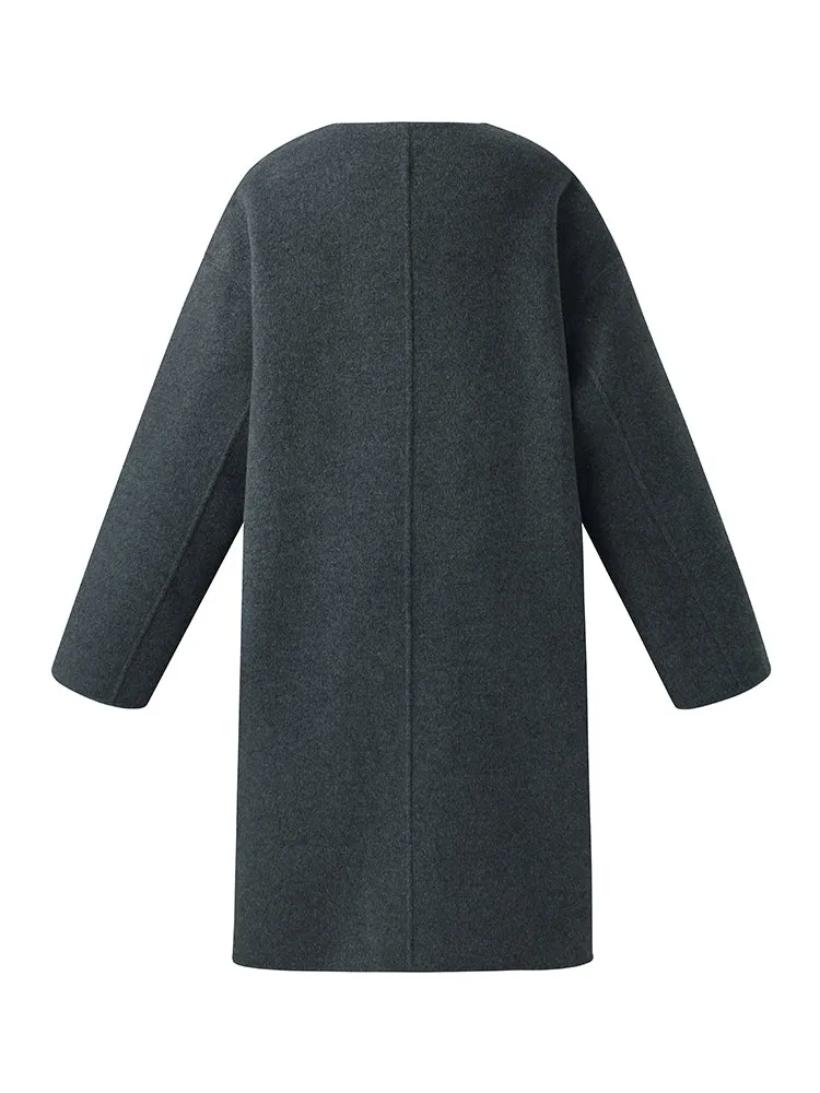 100% Wool Round Neck Women Coat