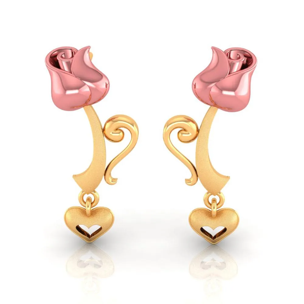 22k Pink Yellow With Heart Gold Earrings