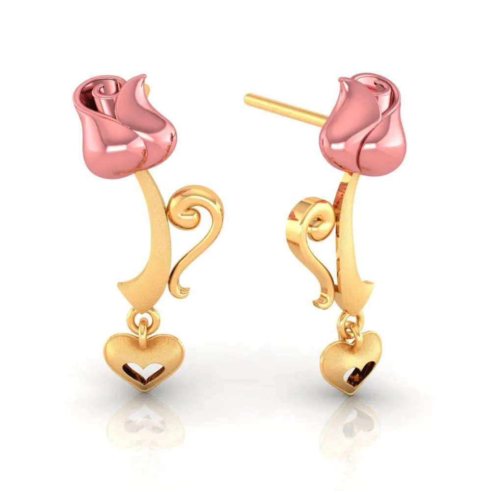 22k Pink Yellow With Heart Gold Earrings