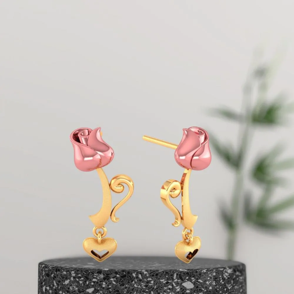 22k Pink Yellow With Heart Gold Earrings