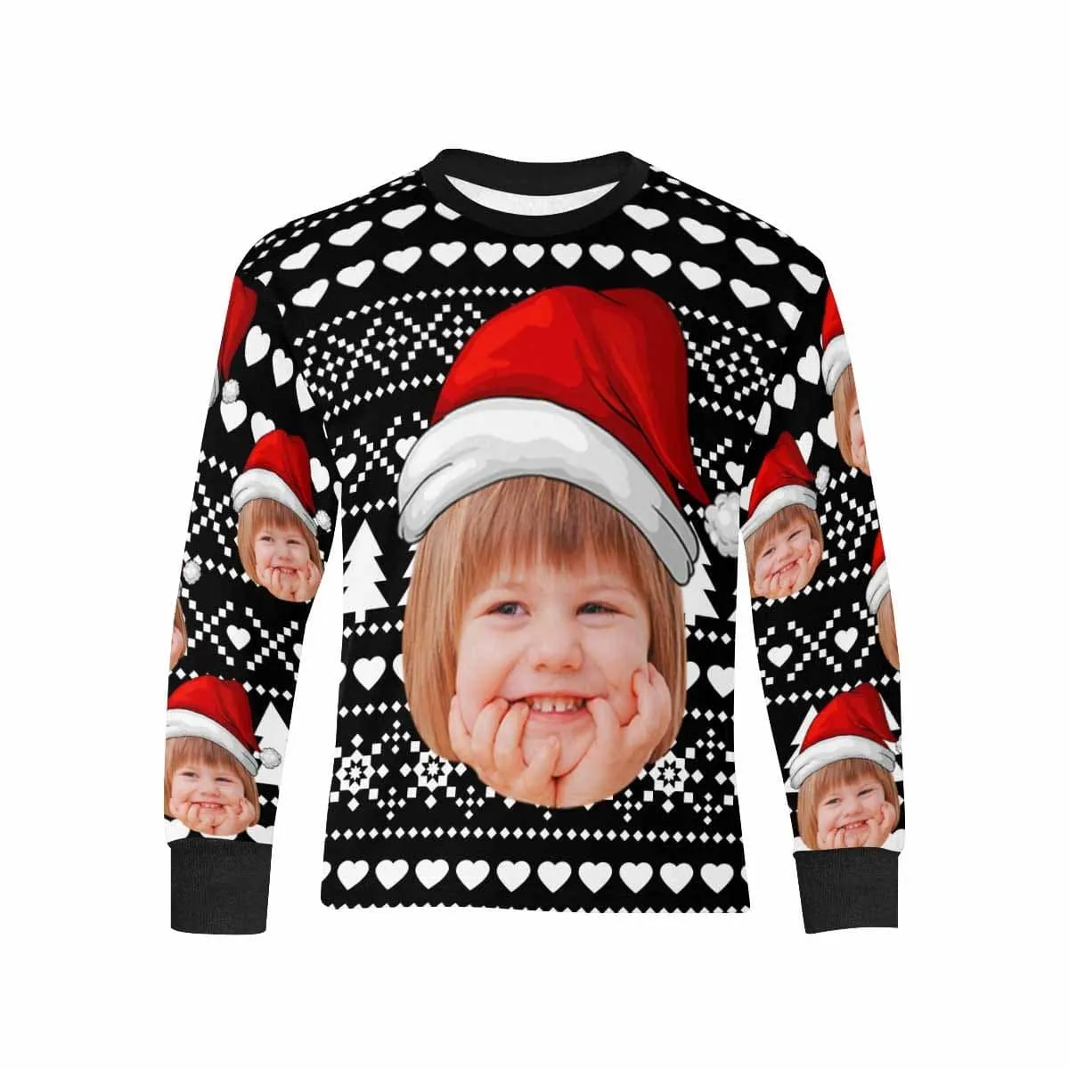 #7-16Y Custom Face Christmas Tree Kids' Rib Cuff Long Sleeve T-shirt