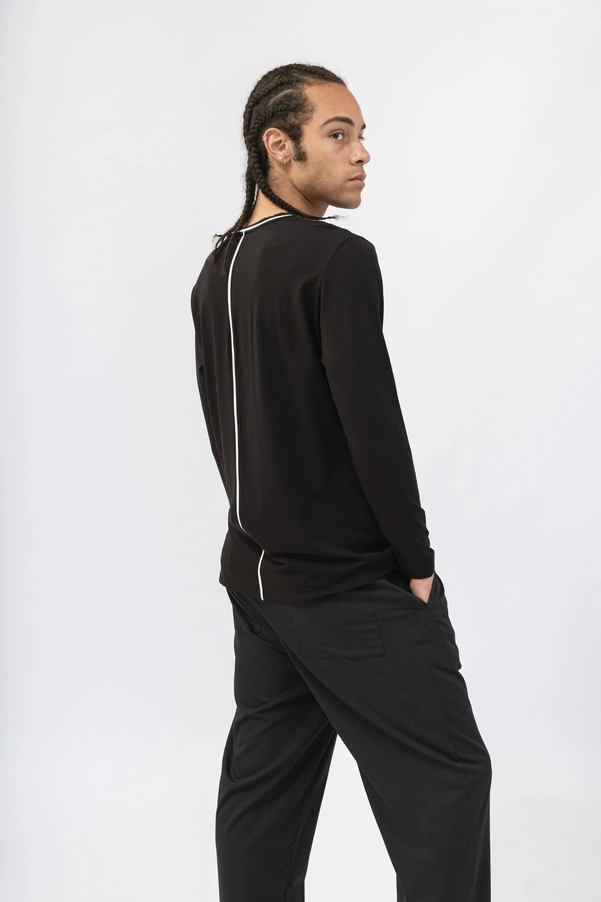 Bamboo Contrast Piping Long Sleeve Tee