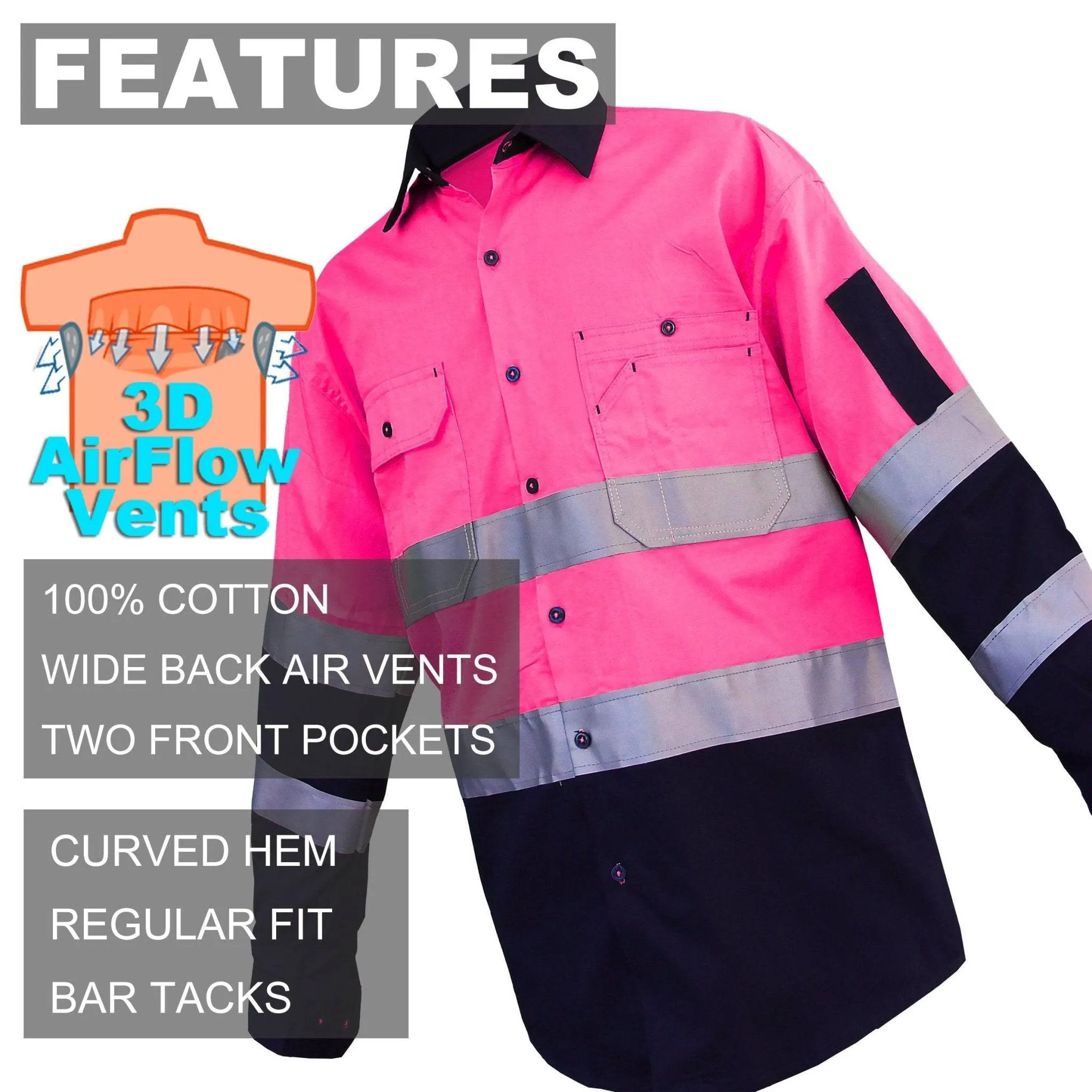 Big Bee Men's Hi Vis Shirts Reflective Tape, Light Weight Cotton