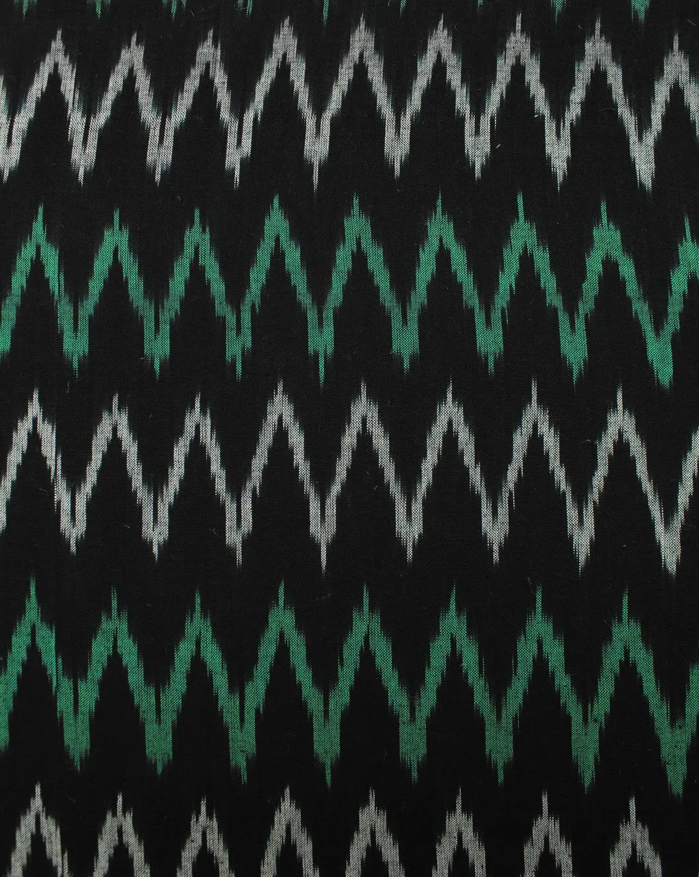 Black And Green Chevron Cotton Ikat Fabric