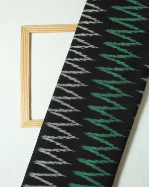 Black And Green Chevron Cotton Ikat Fabric