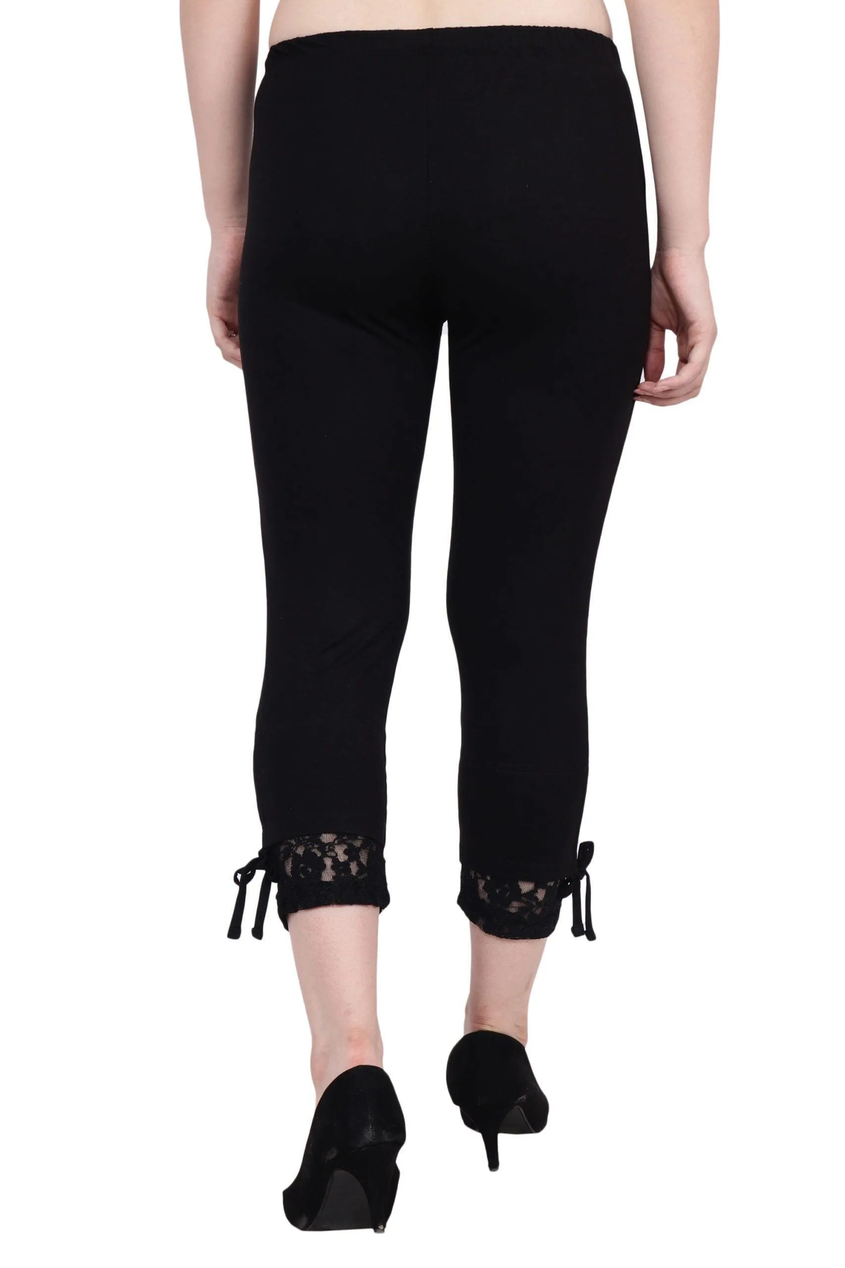 Black Solid Leggings with Mesh Bottom