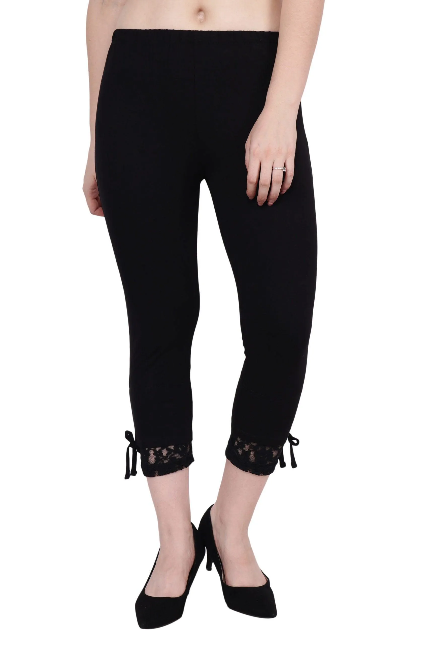 Black Solid Leggings with Mesh Bottom