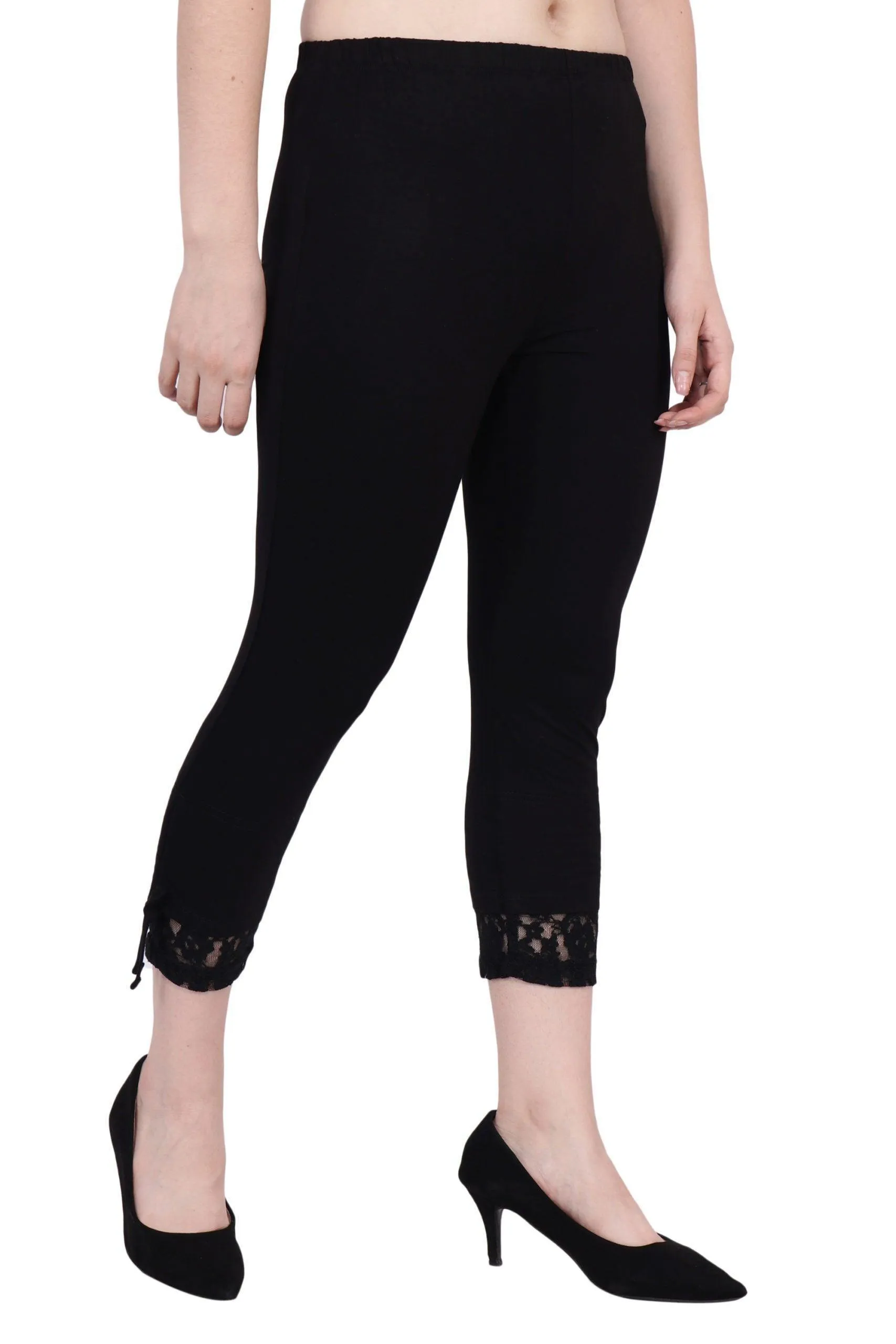 Black Solid Leggings with Mesh Bottom