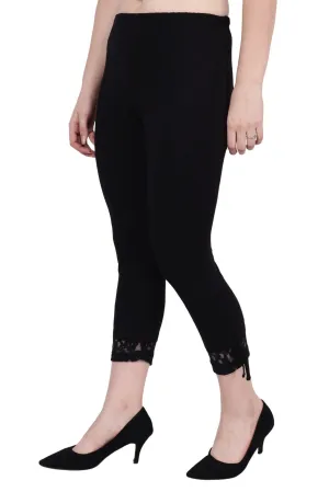 Black Solid Leggings with Mesh Bottom