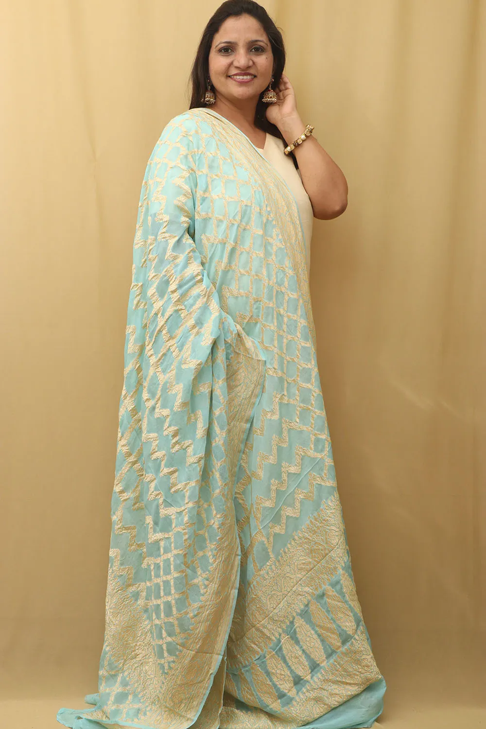 Blue Banarasi Pure Georgette Dupatta : Handloom Elegance