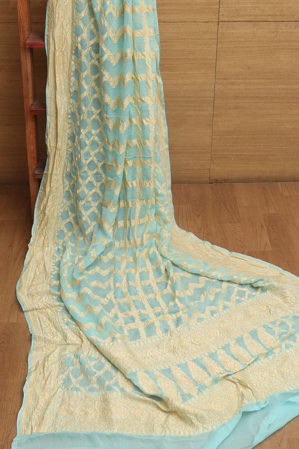 Blue Banarasi Pure Georgette Dupatta : Handloom Elegance