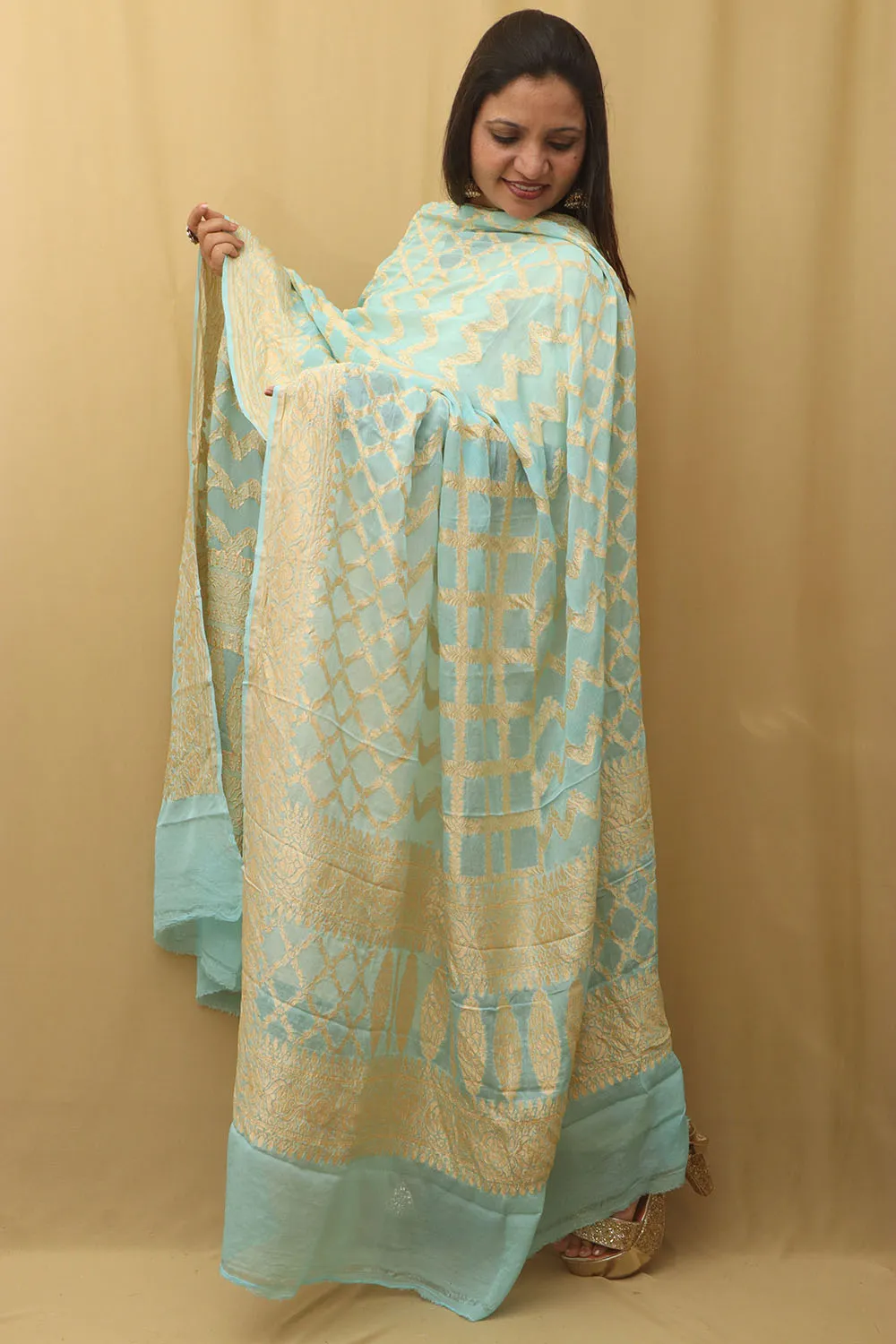 Blue Banarasi Pure Georgette Dupatta : Handloom Elegance