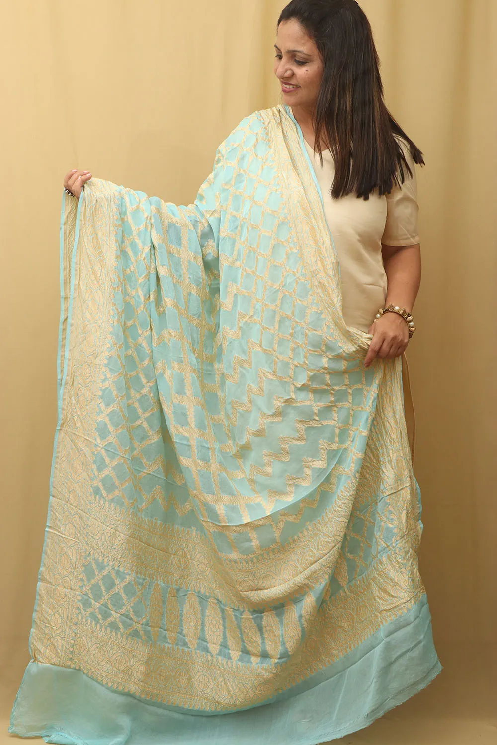 Blue Banarasi Pure Georgette Dupatta : Handloom Elegance