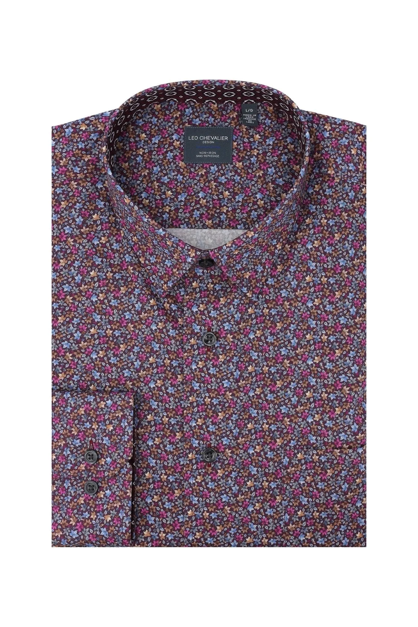 Bold Multi Color Print Long Sleeve Men's Hidden Button Down Shirt