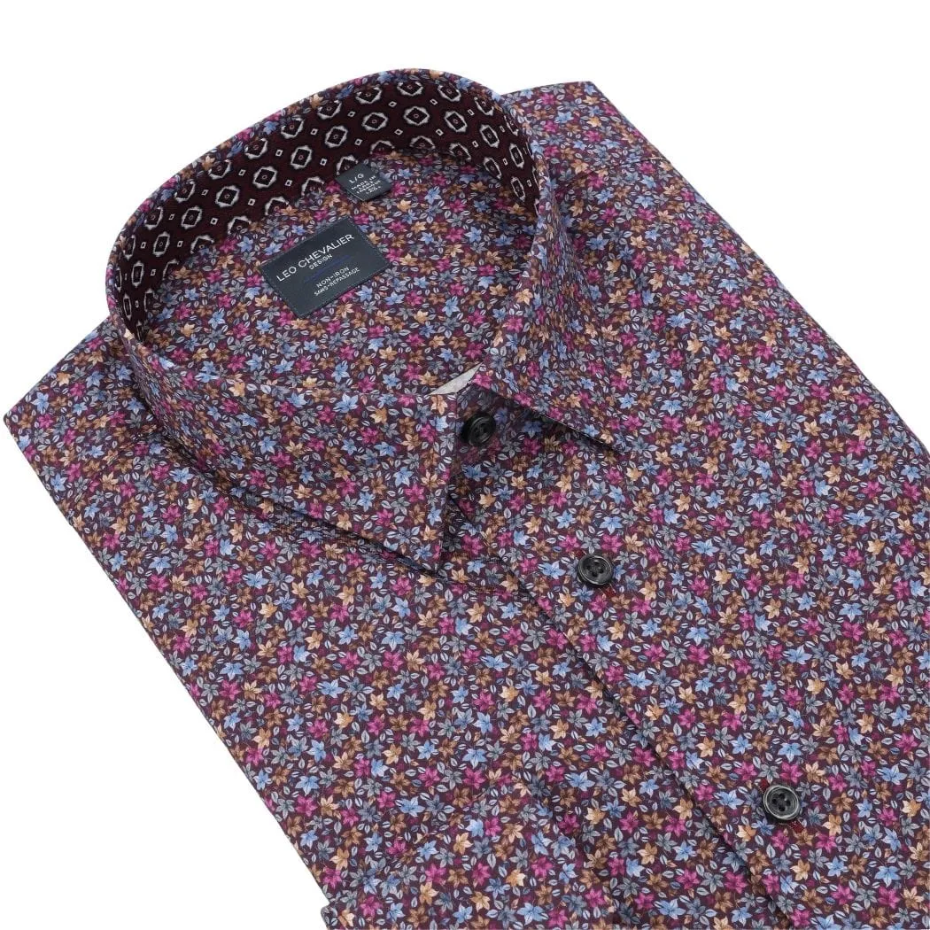 Bold Multi Color Print Long Sleeve Men's Hidden Button Down Shirt