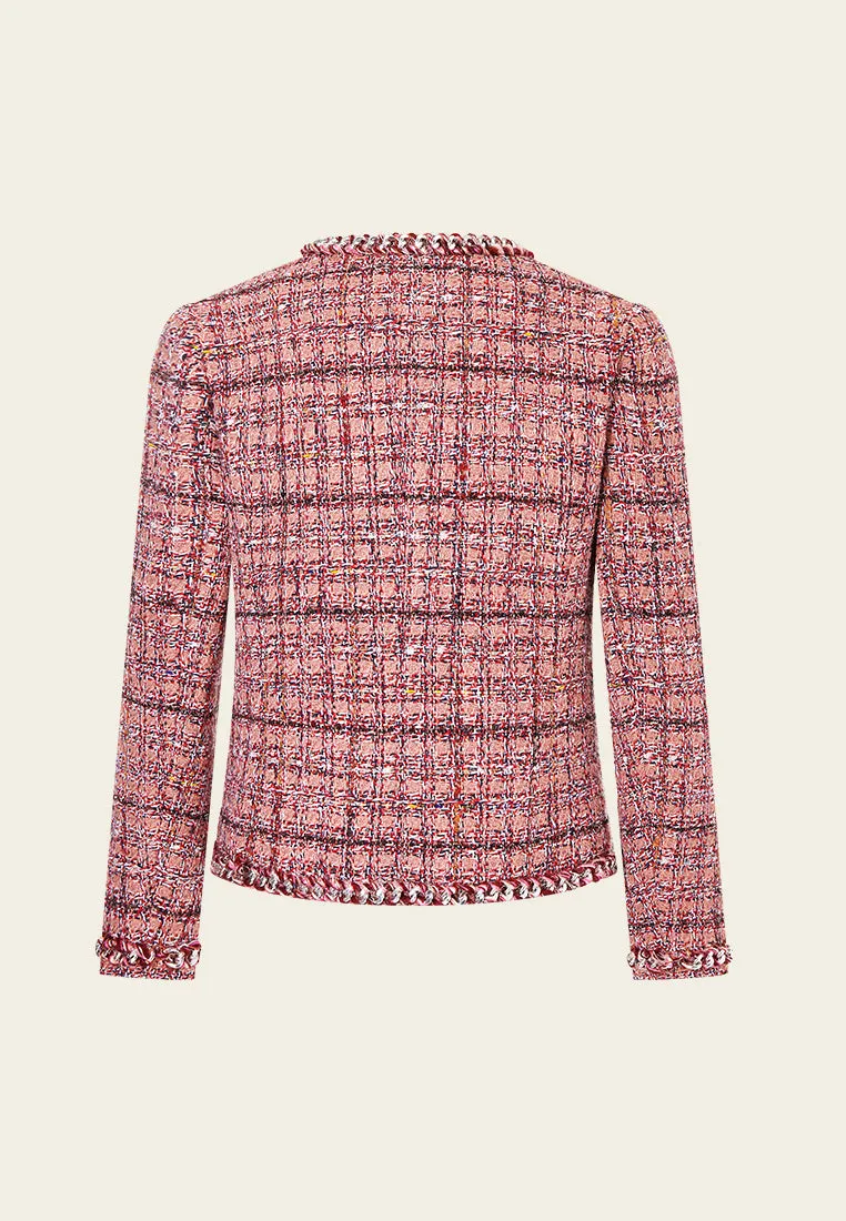 Checked Braid-trim Patch Pocket Tweed Jacket