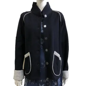 Chinese Collar Fleece Sung Jacket, Navy