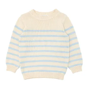 Cream and Blue Stripe Knit Sweater