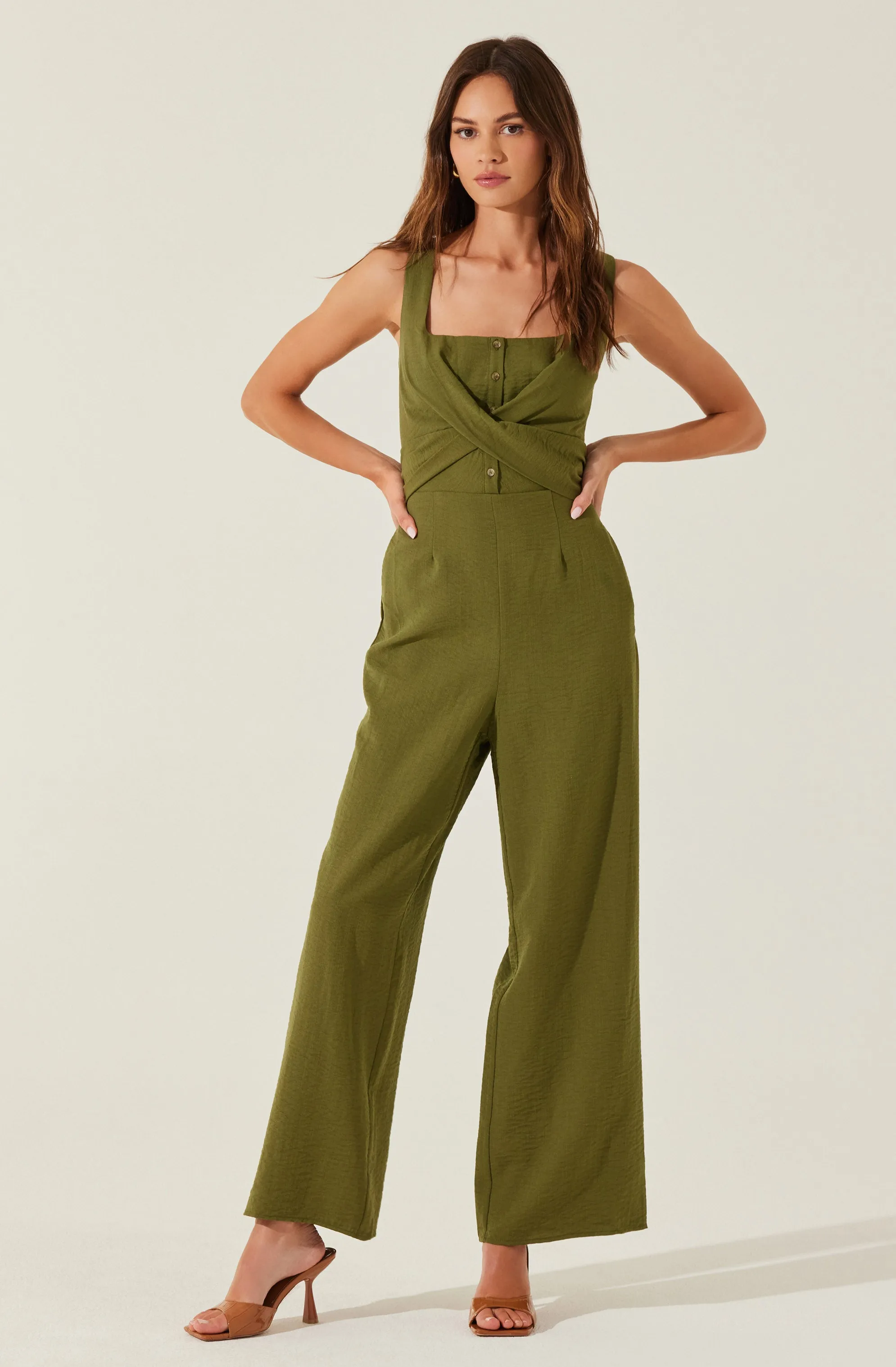 Cross Front Linen Jumpsuit