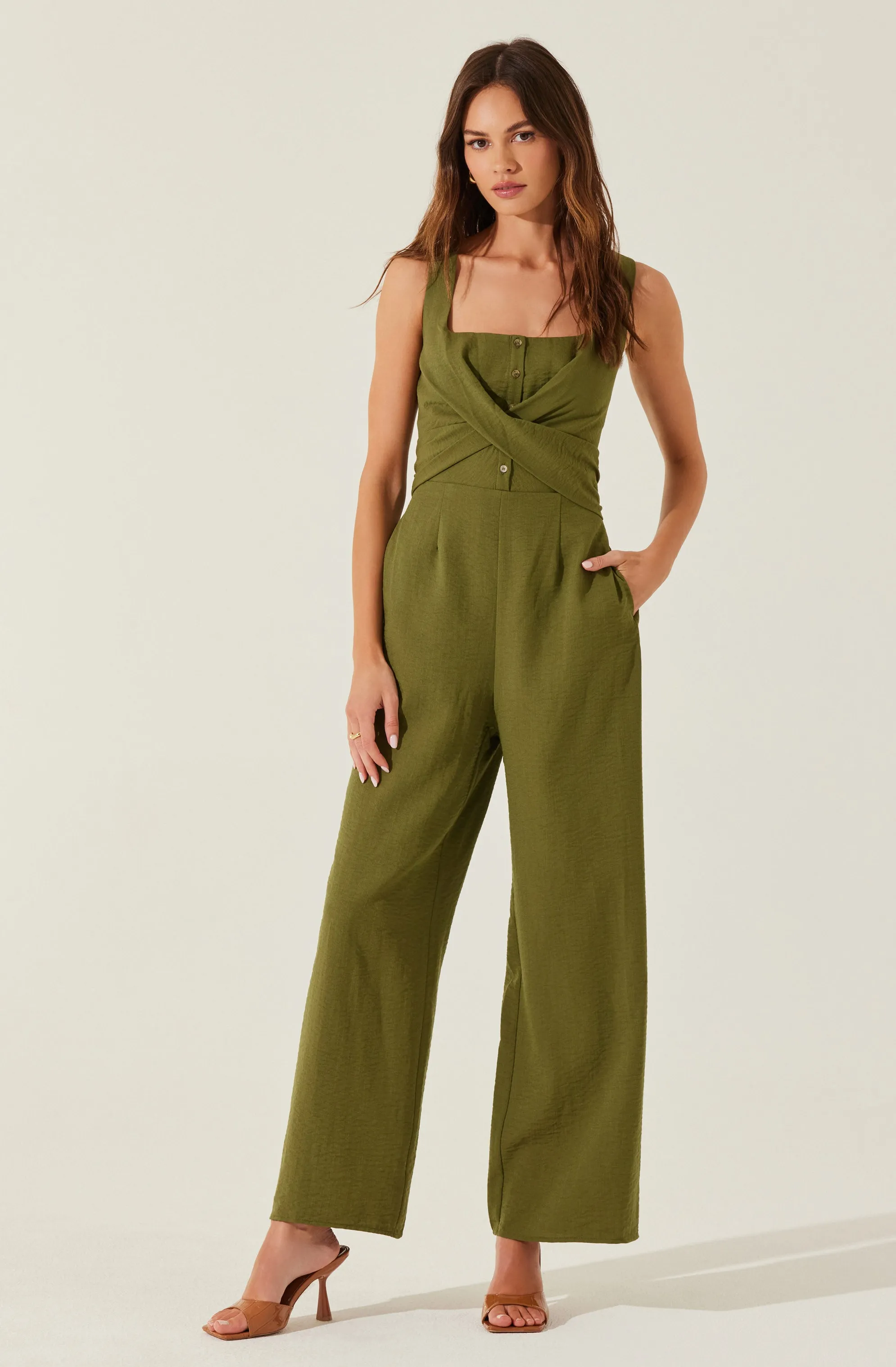 Cross Front Linen Jumpsuit