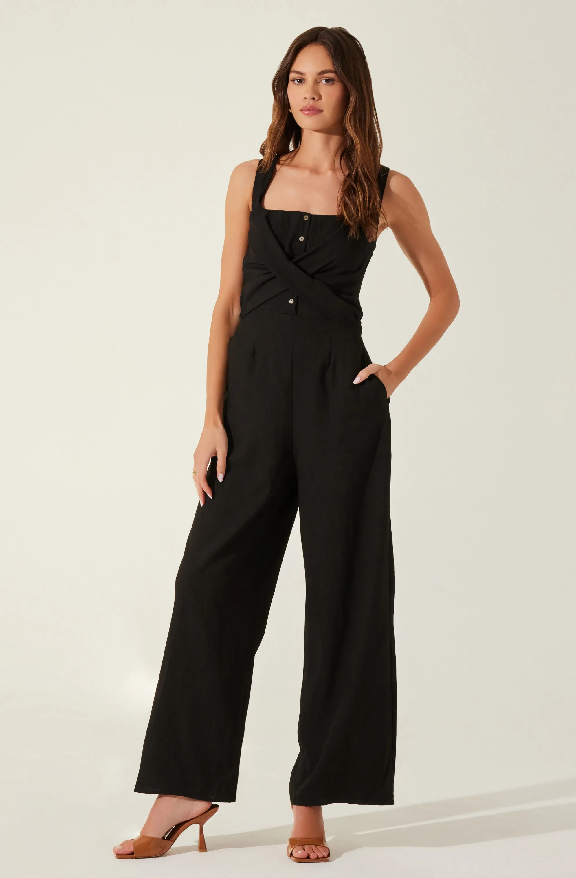 Cross Front Linen Jumpsuit