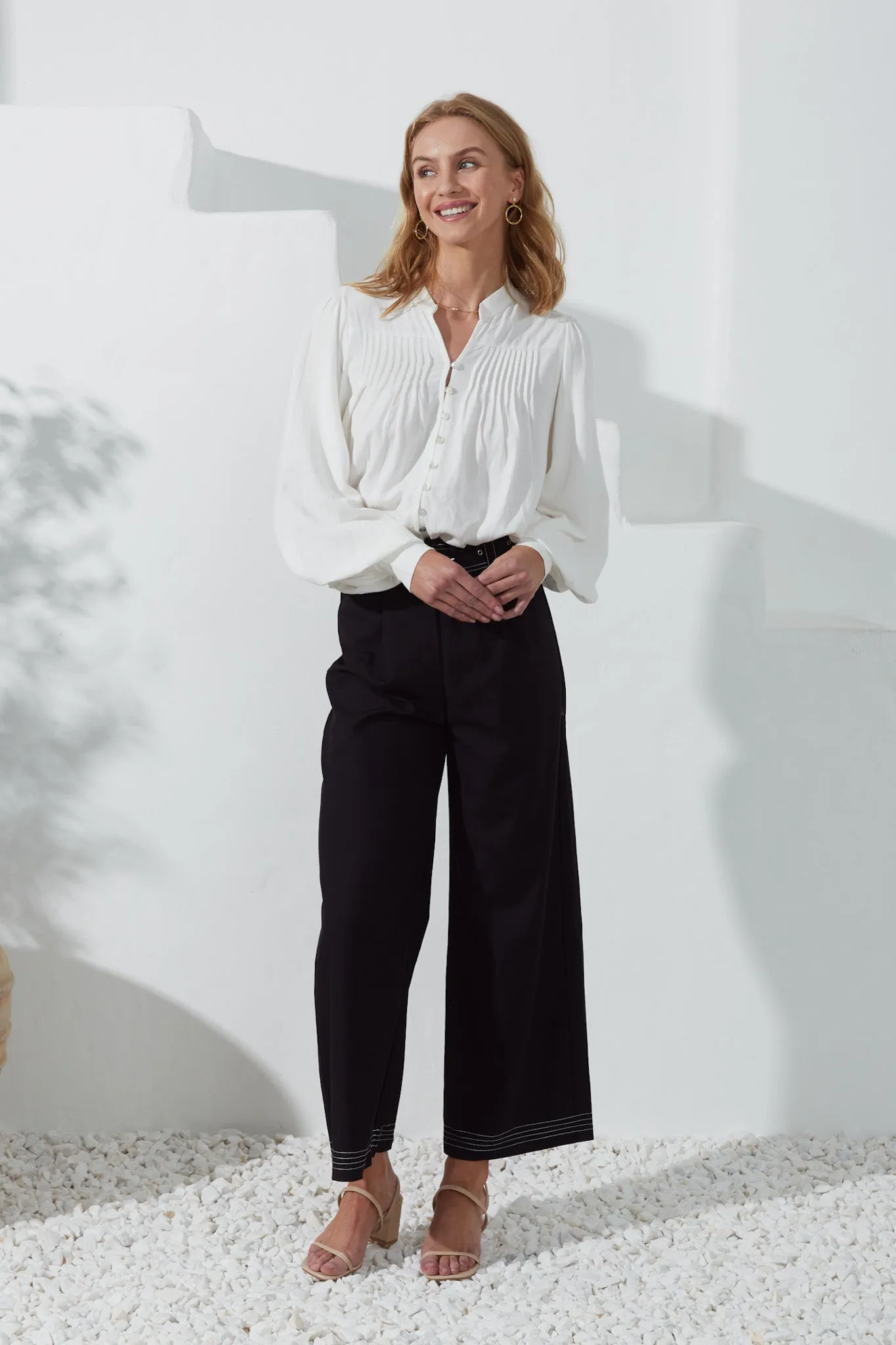 Drea Black Belted Wide Leg Pants