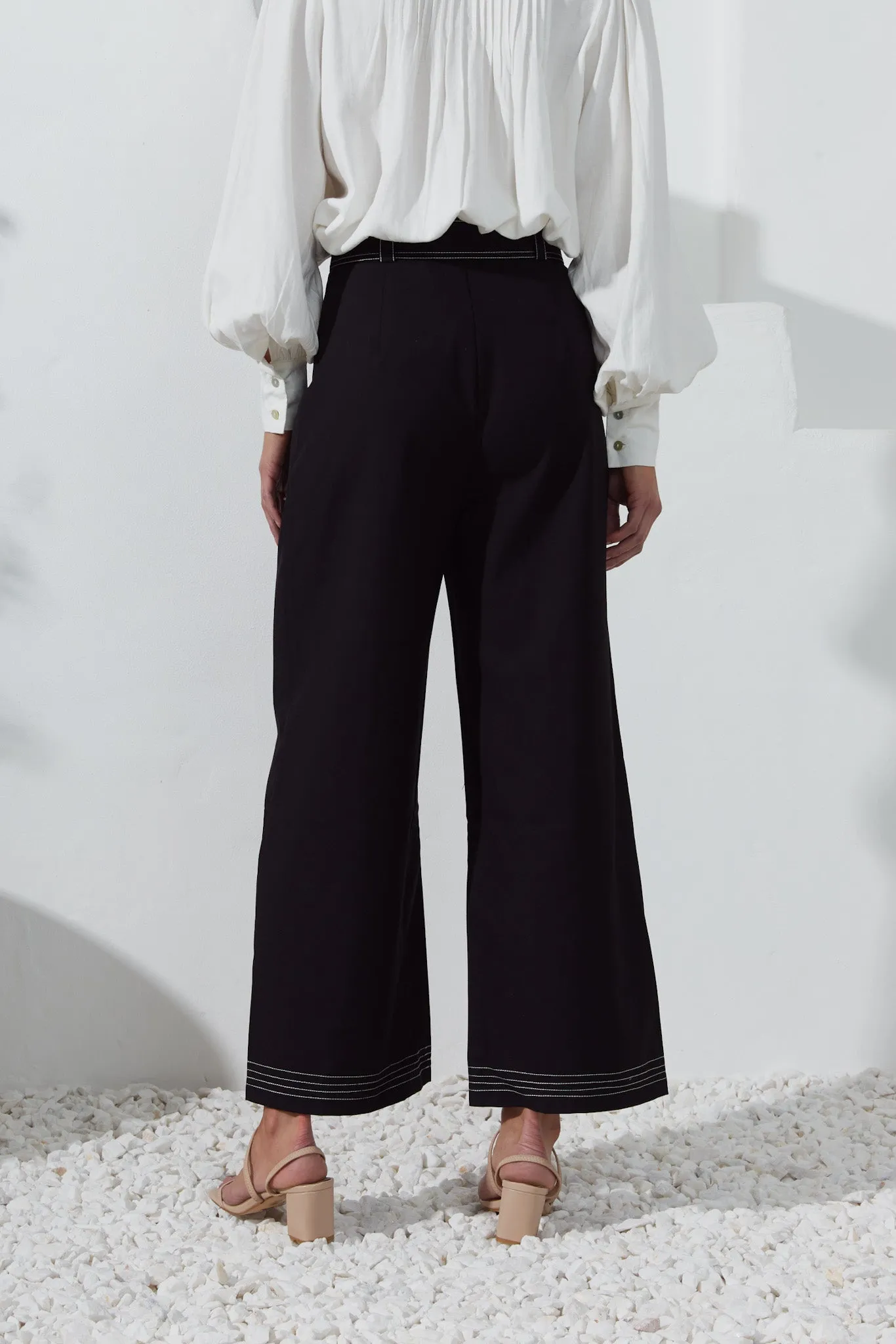 Drea Black Belted Wide Leg Pants