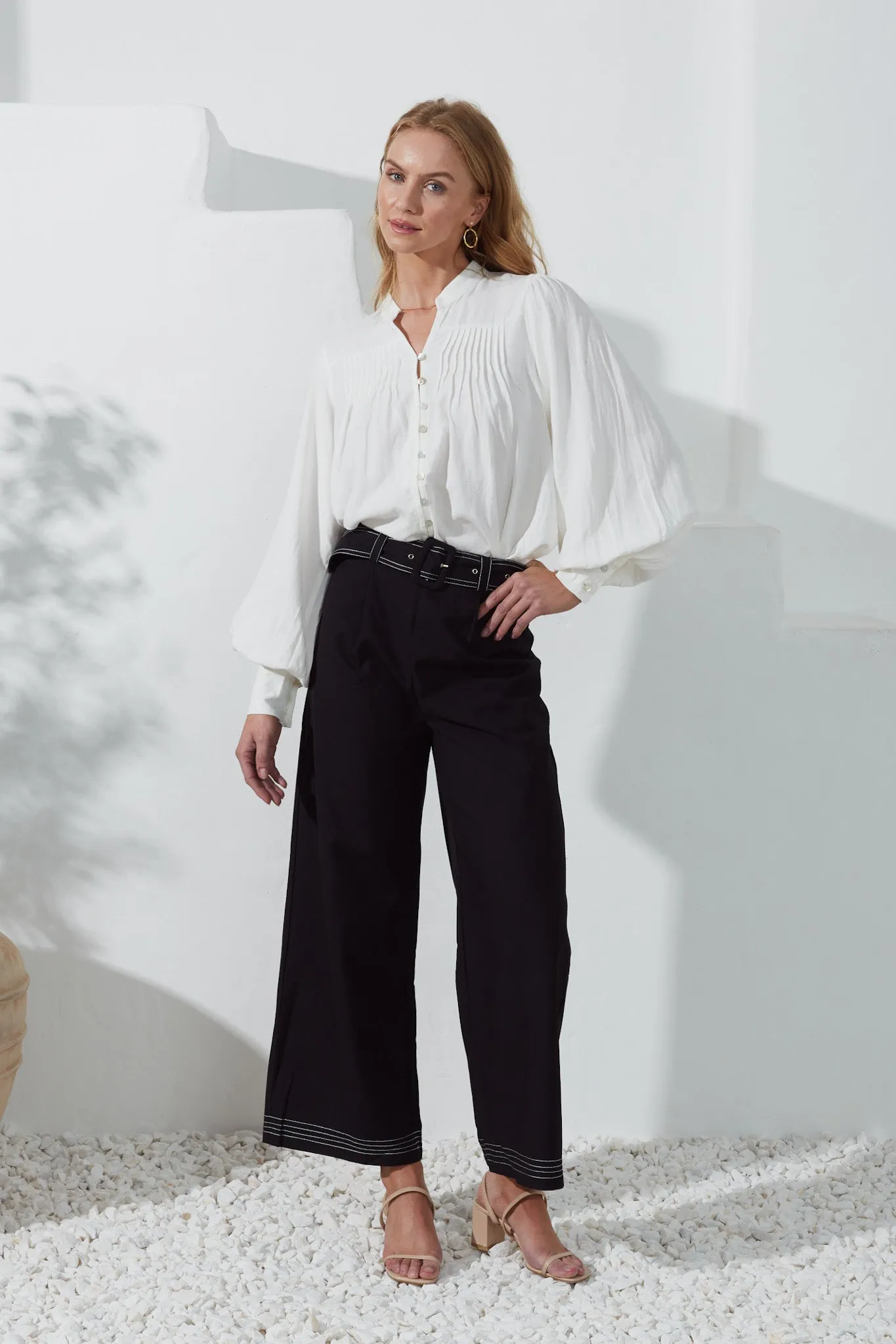 Drea Black Belted Wide Leg Pants