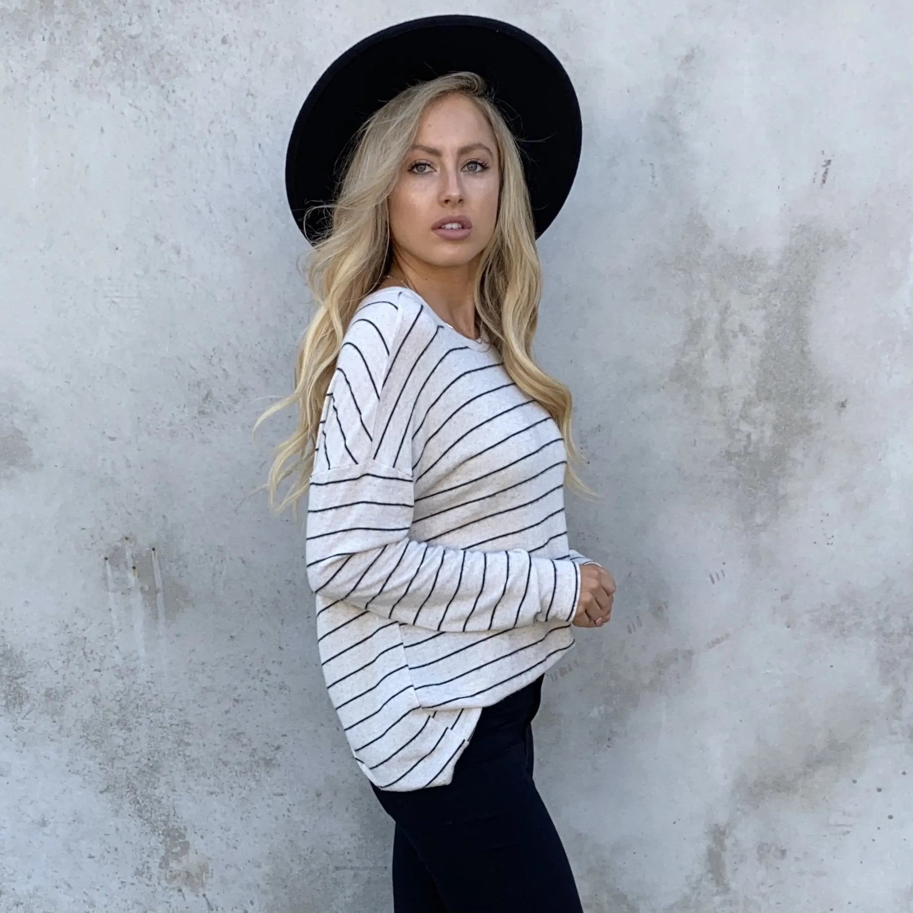 Elsa Fleece Stripe Back Sweater Top In Cream