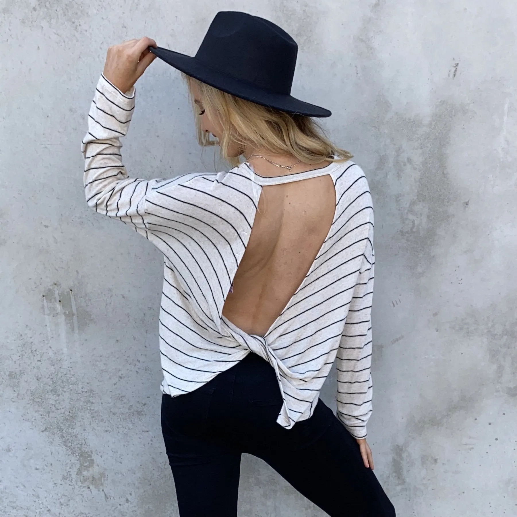 Elsa Fleece Stripe Back Sweater Top In Cream