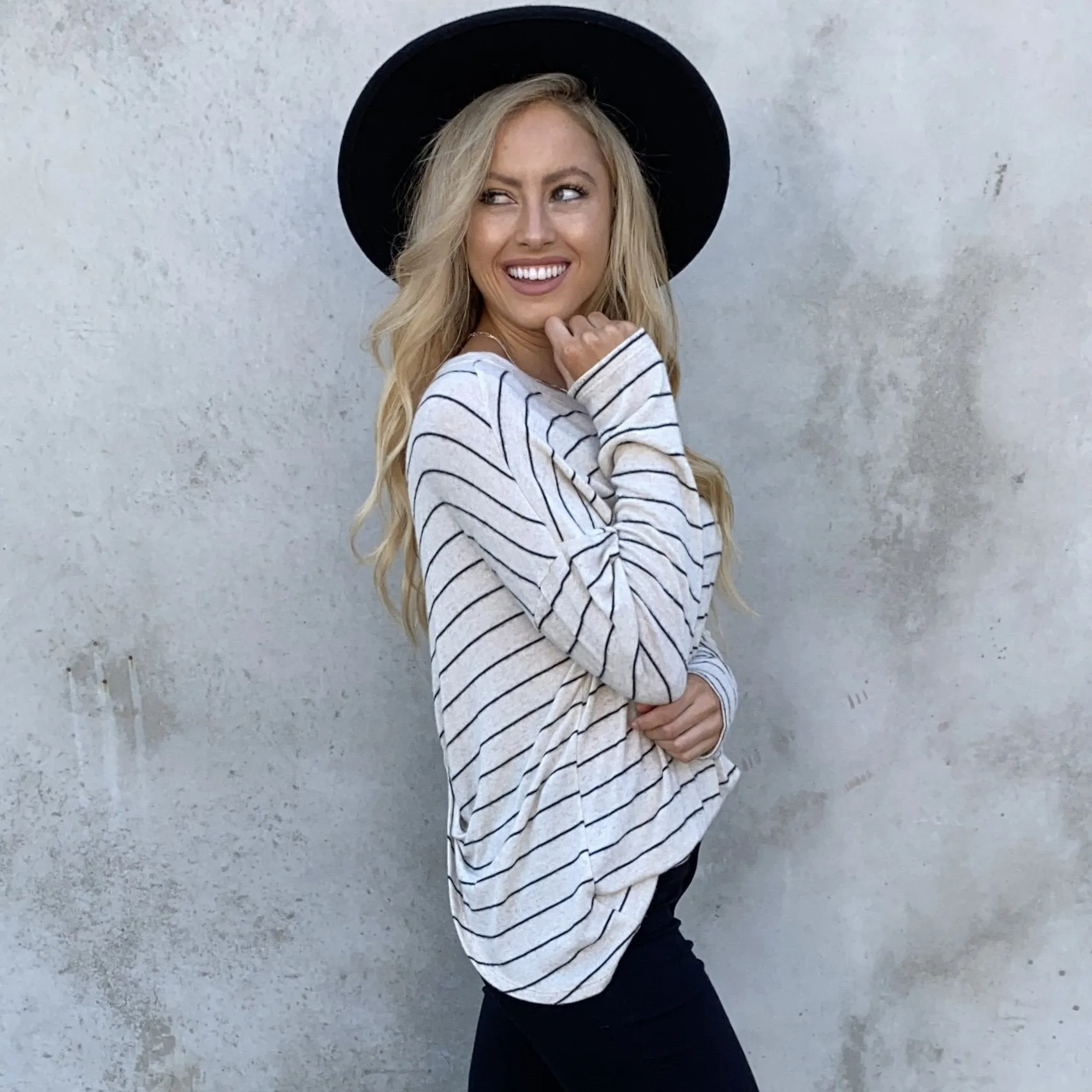 Elsa Fleece Stripe Back Sweater Top In Cream