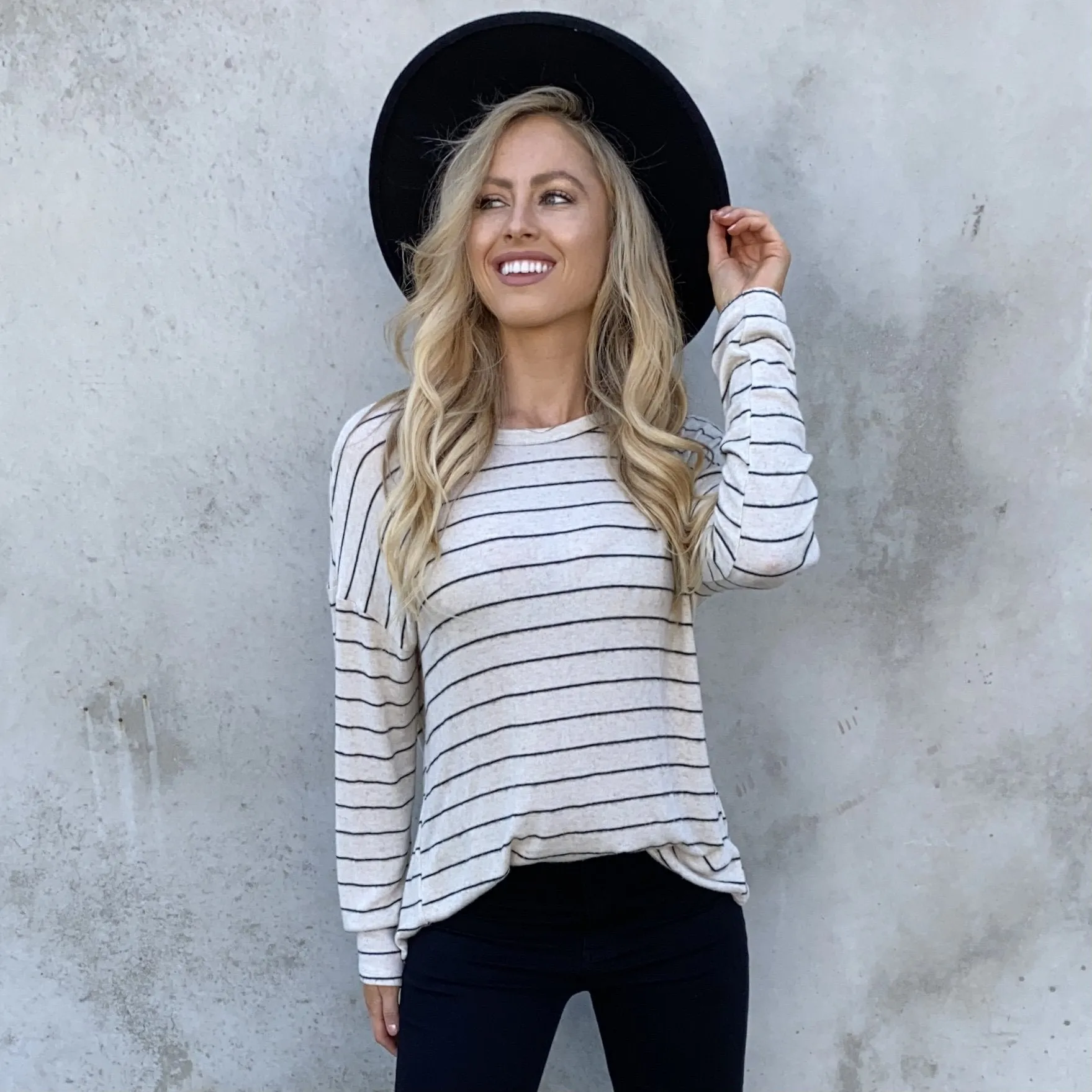 Elsa Fleece Stripe Back Sweater Top In Cream