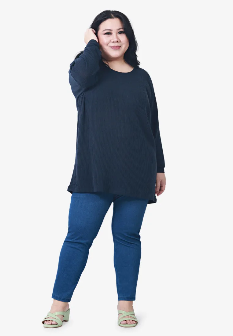 Emmalyn Lightweight Ribbed Knit Top - Midnight Blue