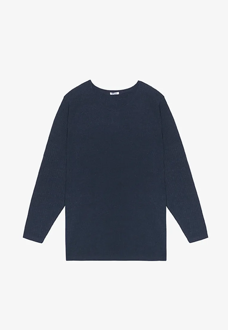 Emmalyn Lightweight Ribbed Knit Top - Midnight Blue