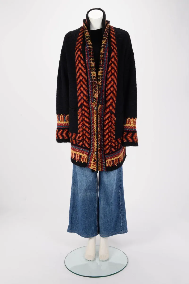 Etro Multi Colour Chunky Knit Dragon Coat IT 44