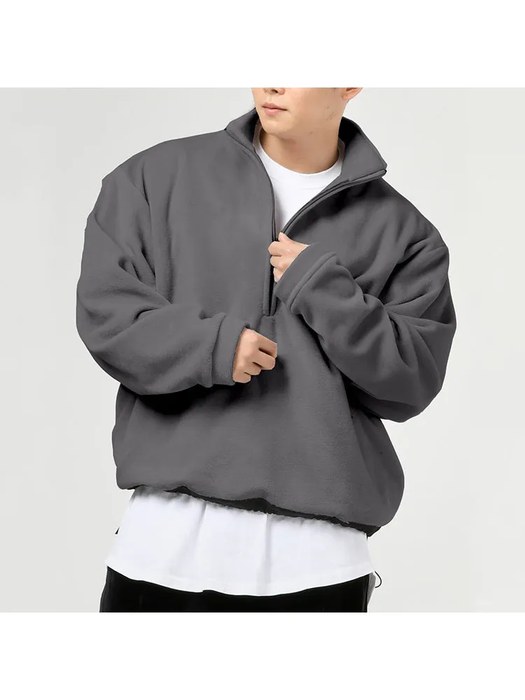 Fitness Pullover Sweatshirt Men Fleece Loose Zip Sports Training Casual Long Sleeve Hoodie