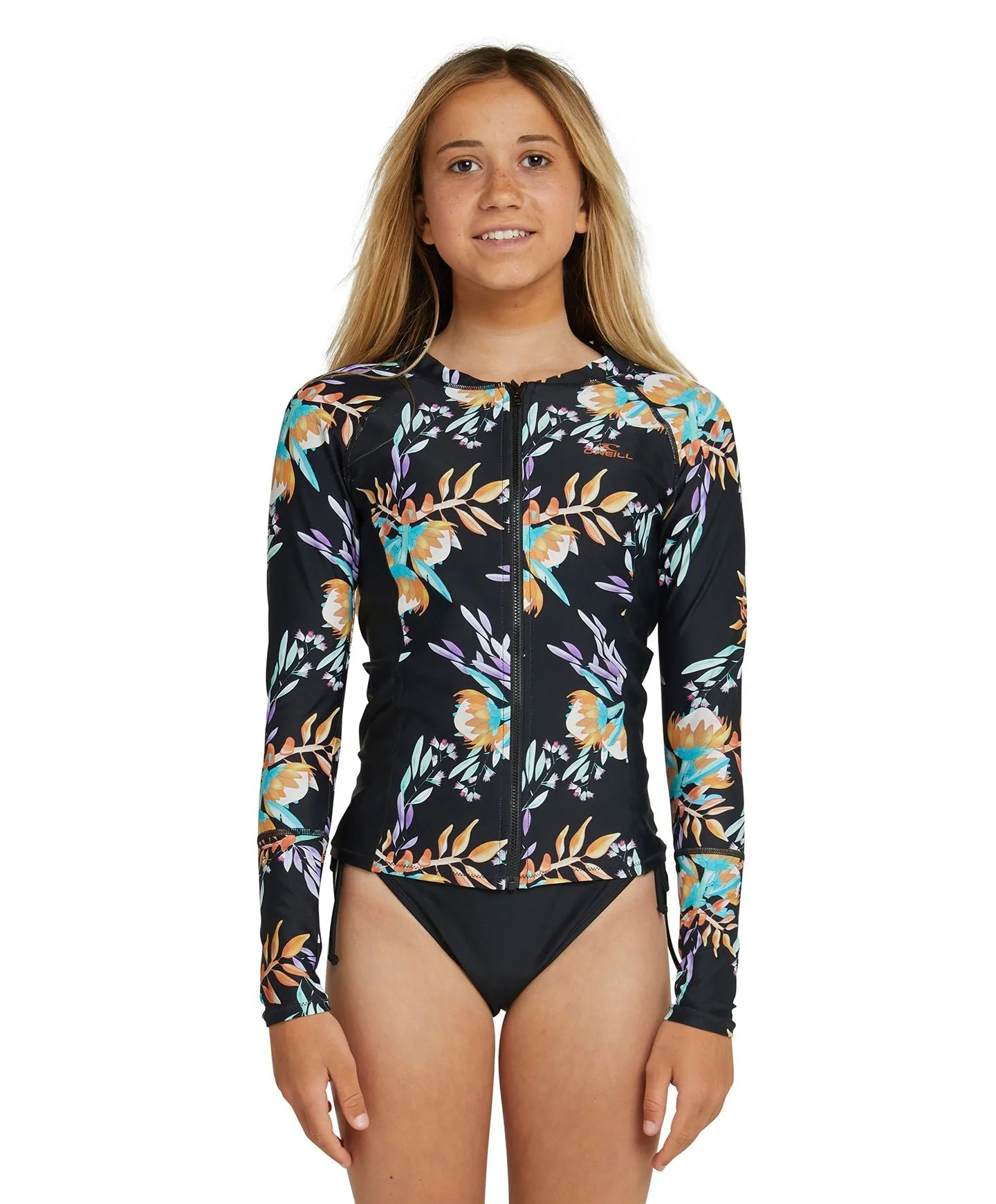 Girl's Bahia Long Sleeve Zip Through Rash Vest - Australiana