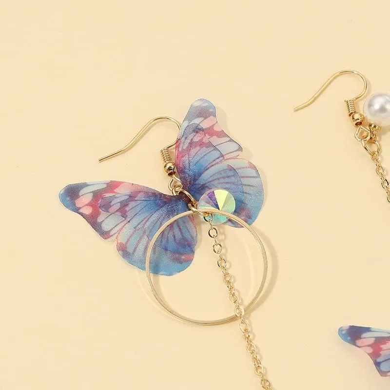 Kairangi Earrings For Women Blue Butterfly Attached Dangle Drop Earrings For Women and Girls