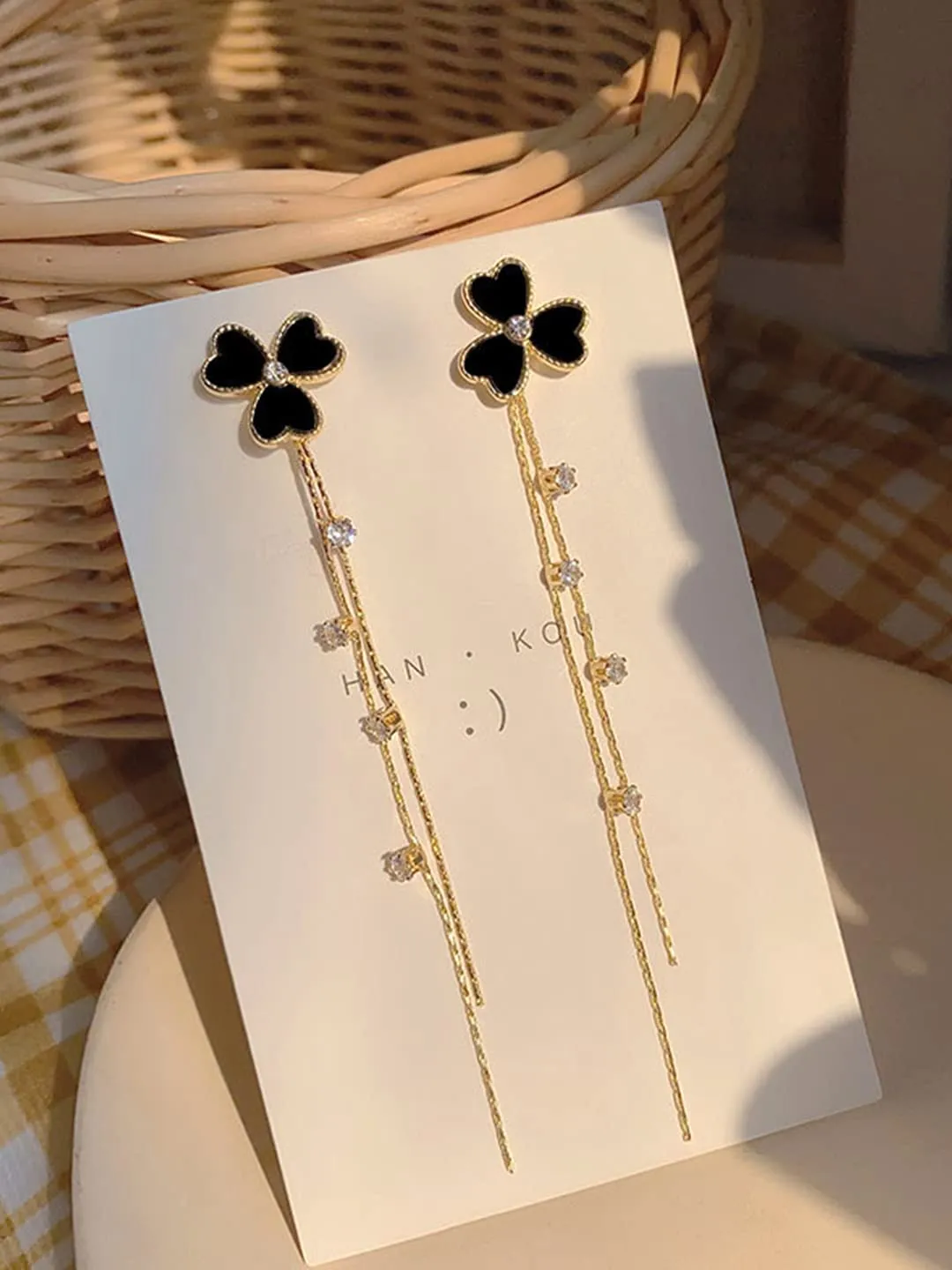 Kairangi Earrings For Women Gold Tone Black Triple Heart Shape With Linear Long Chain Dangle Earring For Women and Girls