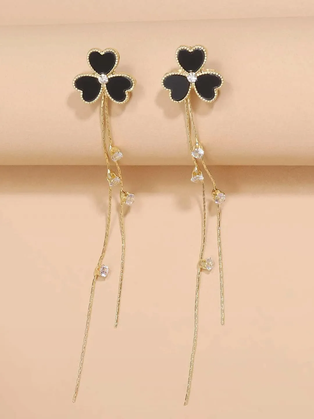 Kairangi Earrings For Women Gold Tone Black Triple Heart Shape With Linear Long Chain Dangle Earring For Women and Girls