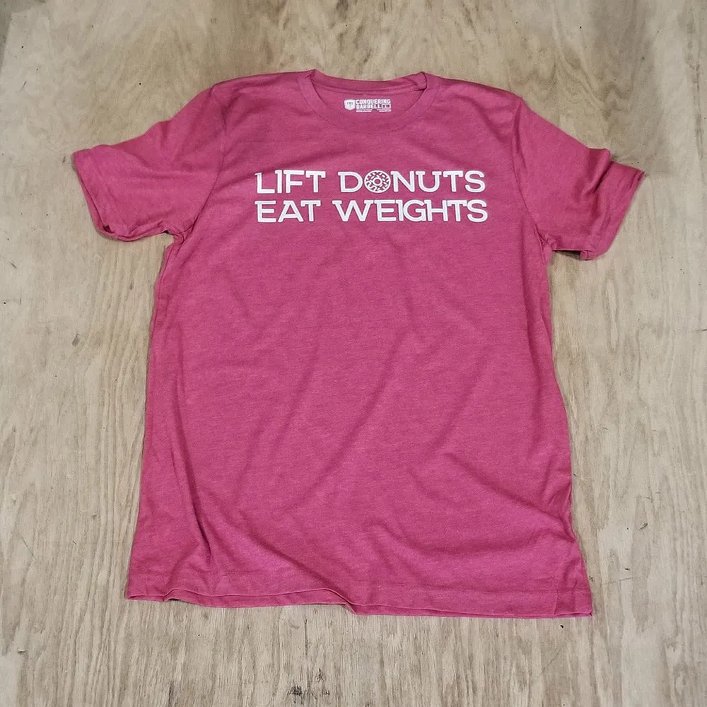 Lift Donuts Eat Weights - on Raspberry Tee