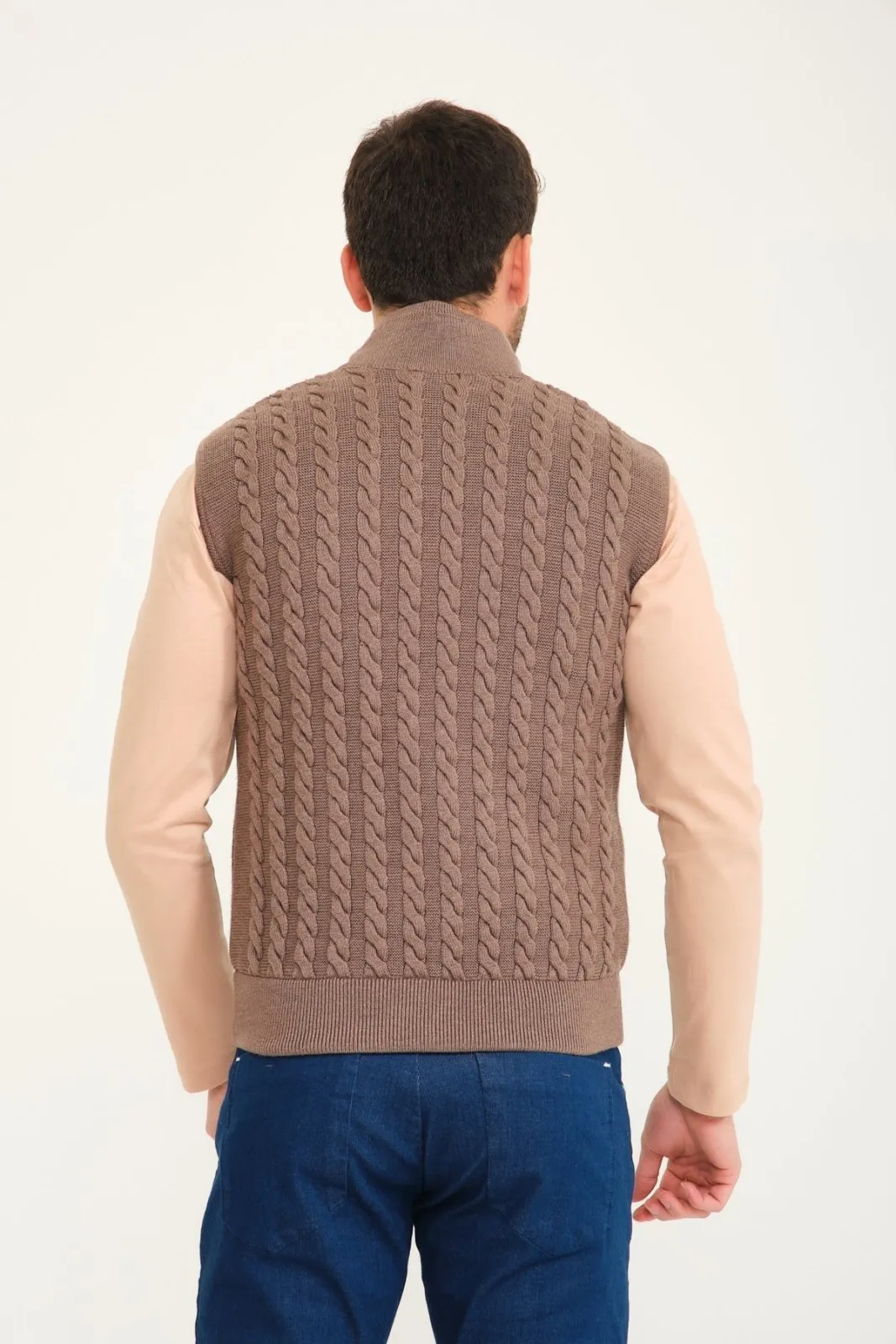 Light Brown Wool & Rex Fur Knit Vest