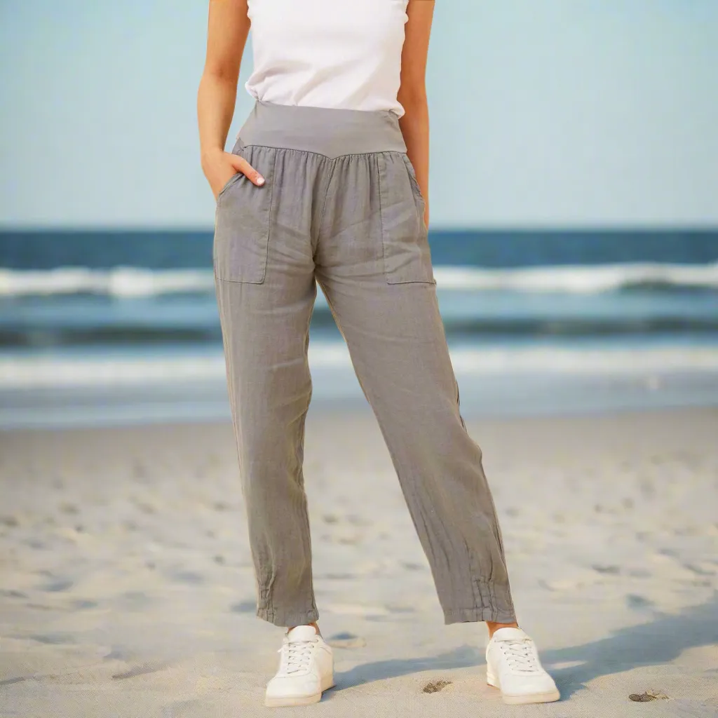 Linen Pull-On Pants - Smoke