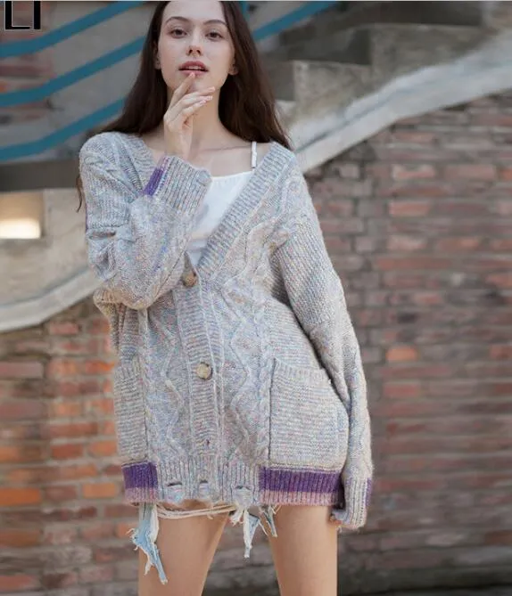 loose cardigan Short Style Women Tops Woolen Knit Sweater