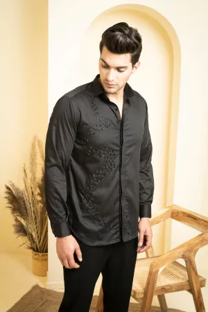 Men's Black Color Awel Full Sleeves Shirt - Hilo Design