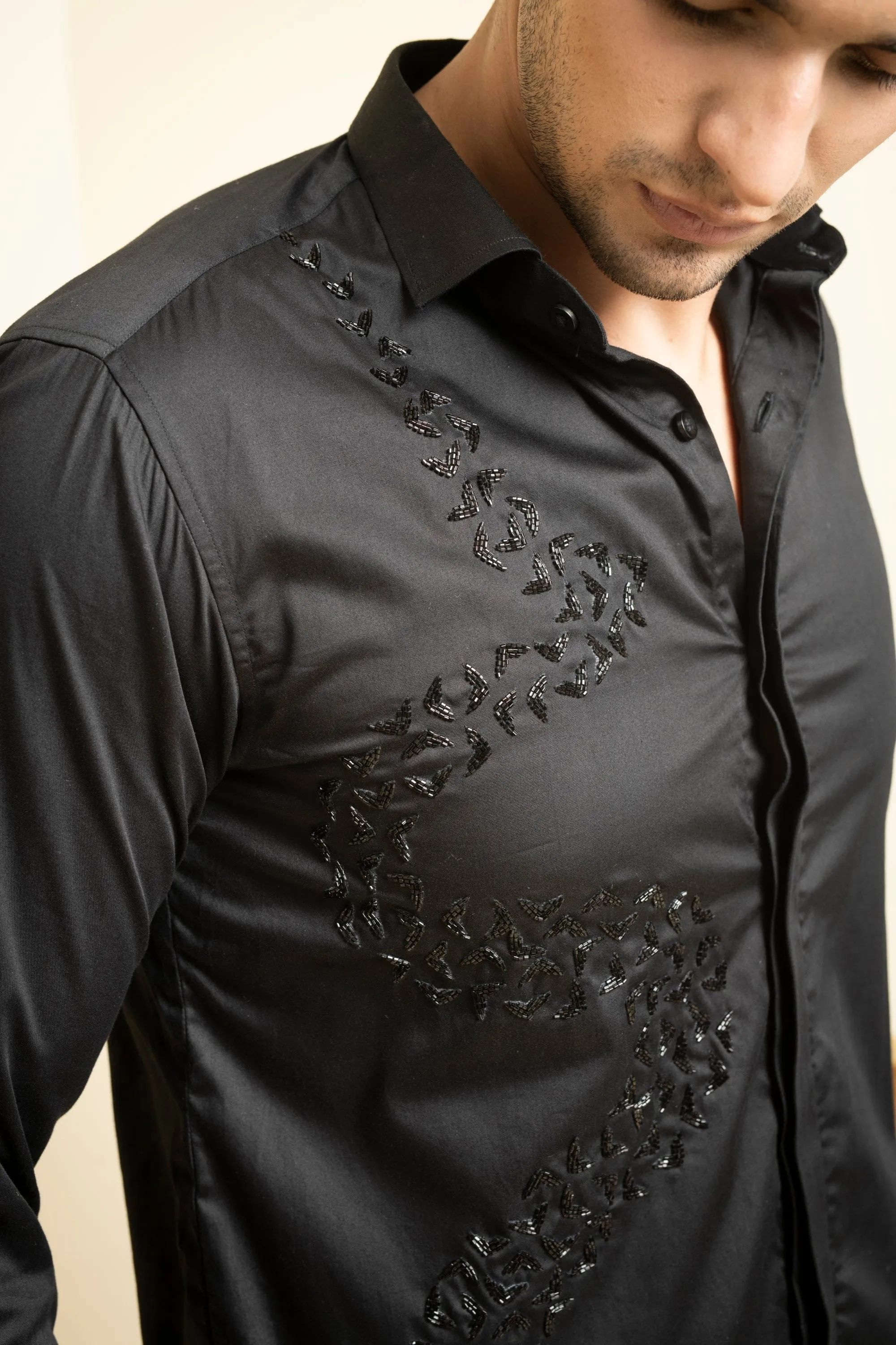 Men's Black Color Awel Full Sleeves Shirt - Hilo Design