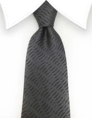 Men's Charcoal Tie with Wiggley Black Designs and Dots