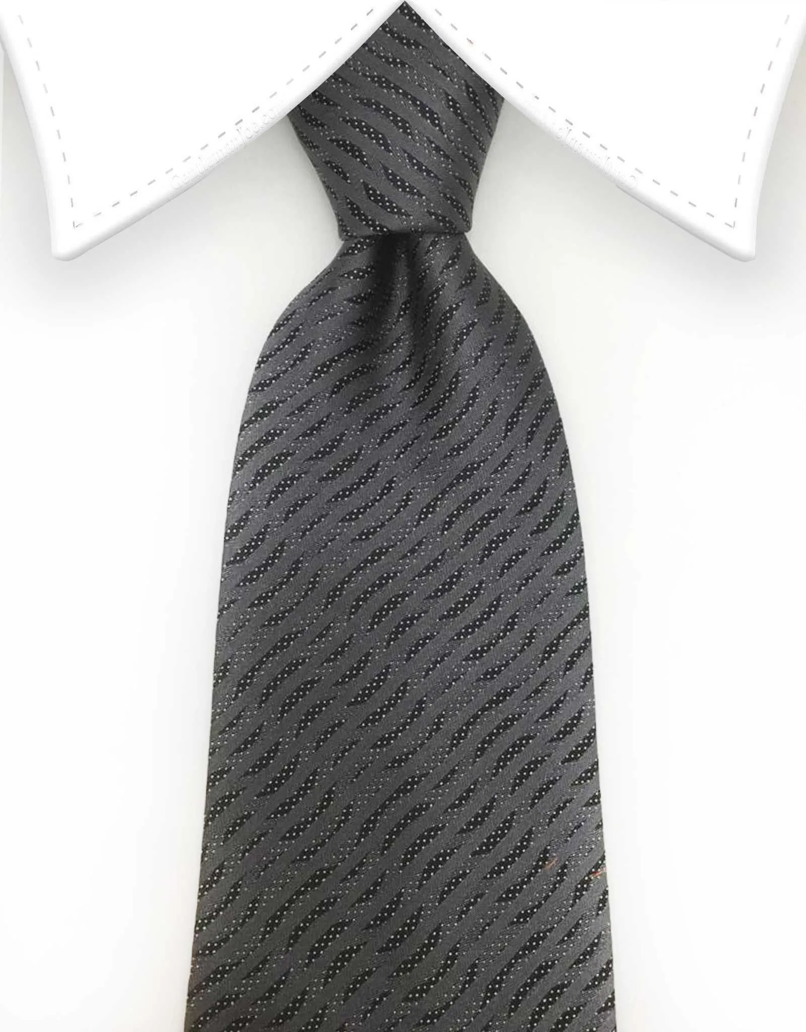 Men's Charcoal Tie with Wiggley Black Designs and Dots