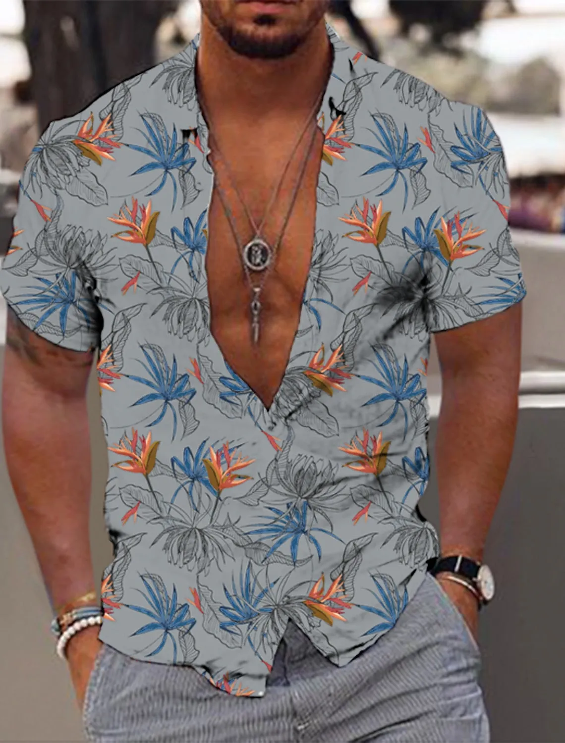 Men's Hawaiian Aloha Leaves Design Shirt